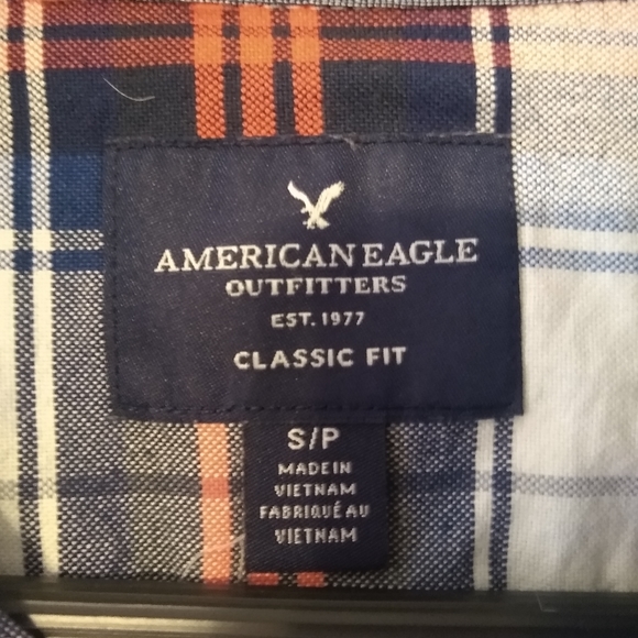 🔥 AEO | White/Blue/Orange Plaid Sturdy Cotton Long-Sleeved Button-Down NWT - Picture 4 of 5